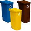Image de Pack recyclage 3 poubelles Wellhome Recycle 110 l fermé avec : bleu (papier et carton) - marron (organique) - jaune (plastiques)