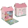Image de Deqube 913D00017 Maison de poupée en bois portable à 2 étages avec grenier et jardin avec poignées pour un transport facile Livré avec 7 accessoires de jeu