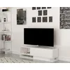Image de Hanah Home Meuble TV moderne blanc, 120 cm, panneau de particules 100% mélaminé, épaisseur 18 mm, montage mural, étagères multiples, design élégant et fonctionnel
