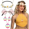 Image de Boland 44551   Kit de costume hippie de luxe, bandeau, lunettes, boucles d'oreilles et collier, Flower Power, années 70, carnaval, fête à thème