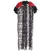 Image de Boland 97065 - Serre-tête Day of the Dead avec voile - Rouge et noir - Jour de la mort - Mexique - Mariée - Carnaval - Fête à thème - Halloween