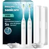 Image de Brosse à dents électrique Philips Sonicare série 3000   capteur de pression, 3 intensités, EasyStart, SmarTimer, autonomie 14 j, étui de voyage, pack de 2, coloris blanc, HX4072/41, [Nouveau]