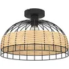 Image de Eglo Plafonnier Anwick, 1 Lampe de Plafond Vintage, Boho, Lampe de Salon en Acier et Rotin Noir, Naturel, Lampe de Cuisine, Plafonnier avec Douille E27