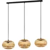 Image de EGLO Suspension luminaire Amsfield 1, lustre à 3 lampes pour salon et salle à manger, lampe de plafond suspendue en métal noir et bambou brun, douille E27, L 96 cm