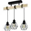 Image de EGLO Suspension luminaire Townshend 5, lustre à 3 lampes, abat-jour suspendus au design vintage et industriel, éclairage rétro en acier noir et bois, certifié FSC, douille E27