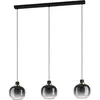 Image de EGLO Suspension Oilella 3 flammes verre fumé pour table à manger, lampe plafond métal et globe noir-gris avec laiton, douille E27, L 95 cm