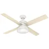 Image de HUNTER FAN 50423 Loki Ventilateur de plafond intérieur avec lumière et télécommande Blanc frais 4 ailes pivotantes en chêne blanchi 132 cm