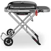 Image de Weber Traveler barbecue à gaz/design pliable et portable avec roues, verrouillage automatique du couvercle et thermomètre intégré, 1 brûleur, largeur 111 cm, surface de cuisson 2065 cm², noir