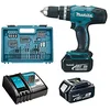 Image de Makita Dhp453rfx4 Perceuse-visseuse à percussion DHP453Z + 2 batteries 18V 3Ah Li-Ion + 74 accessoires + mallette de transport