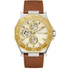 Image de GUESS Montre pour homme Prime en cuir, Multicolore/doré, bracelet