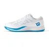 Image de Wilson Rush PRO ACE Chaussures de tennis pour homme, blanc/bleu atomique, pointure 45 EU, Blanc, blanc, bleu atomique, 43 EU