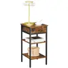 Image de VASAGLE table de Chevet, Bout de canapé, Appoint, Nuit, Haute, Tiroir et 2 Étagères, Peu Encombrante, Style Industriel, Marron Rustique et Noir LET502B01