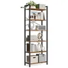 Image de VASAGLE Étagère 6 Niveaux, Bibliothèque, Meuble de Rangement, pour Bureau, Salon, Chambre, 30 x 66 x 186 cm, Style Industriel, Marron Rustique et Noir LLS062B01