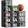 Image de SONGMICS Boîtes à Chaussures, Lot de 12, avec Porte, Rangement de Chaussure en Plastique, Empilable, Montage Facile, 34 x 25 x 18,4 cm, Jusqu’à la Pointure 44, Noir Transparent LSP412B01
