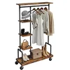 Image de VASAGLE Portemanteau Mobile, Vestiaire sur Roulettes, Meuble d Entrée, Portant à Vêtements à 5 Niveaux, Structure Métallique, Marron Rustique HSR66BXV1