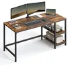 Image de VASAGLE Bureau avec Rangement, Table d’Ordinateur, avec 2 Étagères Réversibles, 140 x 60 x 76 cm,Poste de Travail, pour Télétravail, Salon, Cadre en Acier, Marron Rustique et Noir d'Encre LWD55X