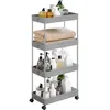 Image de SONGMICS Chariot de Rangement 4 Niveaux, Étagère Mobile en Plastique, Organisateur Fin, Gain de Place, pour Petits Espaces, Cuisine, Salle de Bain, Bureau, 42 x 22,5 x 87 cm, Gris KSC010G01