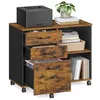 Image de SONGMICS CUSTOS Collection - Caisson, Support d'Imprimante, 3 Tiroirs, Meuble de Rangement, Compartiments Ouverts, pour Format A4, Documents, Style Industriel, Marron Rustique et Noir OFC041KD01