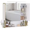 Image de VASAGLE BBK124A10 Armoire murale avec lumière LED, étagère réglable, support pour sèche-cheveux, panier de rangement, style moderne chic, blanc et doré