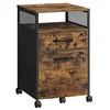 Image de Classeur VASAGLE, classeur de bureau avec 2 tiroirs verrouillables, roues, étagère ouverte, pour dossiers suspendus, cadre en acier, style industriel, marron rustique et noir OFC077B01