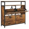 Image de VASAGLE Armoire à chaussures pour couloir, 4 portes à bascule, rangement étroit pour chaussures avec séparateurs pour 12-20 paires de chaussures, 98,3 x 30 x 95 cm, marron rustique et noir LBS803B01