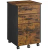 Image de VASAGLE Armoire de classement à 3 tiroirs avec roulettes pour documents A4, format lettre, pour bureau, chambre à coucher, salon, marron rustique et noir OFC046B01