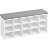 Image de VASAGLE LHS15WT Banc à chaussures pour entrée avec assise rembourrée et 15 compartiments, étagère porte-chaussures d'entrée, supporte 200 kg, blanc et gris