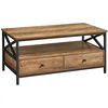 Image de VASAGLE Table basse, table de salon, avec 2 tiroirs et étagère de rangement ouverte, Cadre en acier en forme de X, 100 x 55 x 45 cm, style industriel, noyer rustique et noir LCT201B41