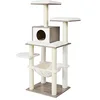 Image de FEANDREA Arbre à chat, Tour de Jeux de 138 cm, pour Chats Domestiques, Niche, Meuble pour Chat, Multiniveau, avec Griffoirs, avec Hamac, Plate-forme, Tissu Peluche Tout doux, Housse Lavable, Grège