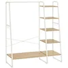 Image de VASAGLE RGR116W09 Portant à vêtements avec étagère à chaussures, étagère de rangement à 5 niveaux, 6 crochets latéraux, pour chambre à coucher, salon, chêne naturel et blanc