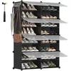 Image de SONGMICS Étagère modulaire à 8 compartiments pour 32 paires de chaussures d'entrée, avec portes, cadre en acier et étagères en plastique, chambre à coucher, noir et transparent LPC034B01