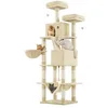 Image de Feandrea grand arbre à chat 206 cm de haut, arbre à chat XXL, avec 13 griffoirs, 2 plateformes, 2 grottes, panier, hamac, boules en peluche, beige PCT190M01