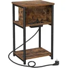 Image de VASAGLE Table d'Appoint, Petite Table de Chevet avec Multiprise, Fin, 2 Prises CA, 2 Ports USB, 30 x 34 x 58 cm, pour Salon, Chambre, Marron Rustique et Noir LET375B01