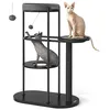 Image de Feandrea PCT117B01 Arbre à chat moderne en tubes métalliques avec coussin et plateforme, tronc en sisal, balle de jeu pour chat, 80 x 43 x 111 cm, pour petits, grands, vieux chats, noir classique