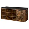 Image de VASAGLE Schuhbank, Aufbewahrungsschrank, Schuhregal mit 9 offenen Fächern und einem Schrank, mit Polsterung, 110 x 30 x 48 cm, rustikale Tür, vintagebraun LHS058X01