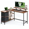 Image de VASAGLE Bureau d'Ordinateur en Forme de L, Bureau d'angle, 135 x 105 cm,2 Tiroirs Spacieux, Support de Moniteur, Étagère Réglable, Marron Rustique LWD098B01