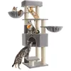 Image de Feandrea Arbre à Chat Grand et Stable, Auto-toiletteurs, Poteaux à Griffer, Niche, Hamacs, Plateformes, Corde en Sisal, 50 x 50 x 160 cm, Gris Tourterelle et Blanc Crème PCT003N01