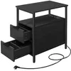 Image de VASAGLE LET325B22 Table d'appoint, table de chevet avec multiprise, 2 tiroirs, table de canapé, pour salon, chambre, gris anthracite/noir classique