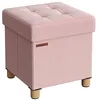 Image de SONGMICS Tabouret de Rangement, Petit Pouf Pliable, 38 x 38 x 40 cm, Repose-Pieds Cubique avec Rangement, Charge jusqu'à 300 kg, pour Salon, Chambre, Dortoir, Rose Bonbon LSF014P11