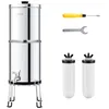 Image de VEVOR Système de filtration d'eau alimenté par gravité, 2,25 g en acier inoxydable 304, réduit le plomb et jusqu'à 99% du chlore, avec 2 filtres à charbon en céramique, robinet et support