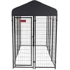 Image de Lucky Dog Stay Series Villa Grande niche d'extérieur pour chien avec revêtement en poudre noire et cadre en acier avec toit imperméable et porte simple, gris 1,2 x 2,4 m
