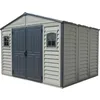 Image de Duramax Woodbridge II Abri de Jardin en Plastique avec kit de Fondation en métal et 2 fenêtres Fixes Adobe/Gris foncé 10,5 x 8 Plus