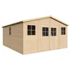 Image de Abri de Jardin en Bois Naturel - Stockage extérieur avec fenêtres- H246x418x522 cm/20 m²-hangar en bois naturel - Atelier rangement outils et vélos- TIMBELA M333