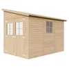 Image de Abri de Jardin en Bois Naturel (sans paroi latérale)- Stockage extérieur avec fenêtres- H243x216x318 cm/6 m2, hangar en bois naturel - Atelier rangement outils et vélos- TIMBELA M339