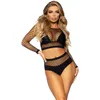 Image de Leg Avenue 81566 2 Pc Ensemble Top Court Maxi Résille/Culotte Opaque Noir Taille Unique 36-40