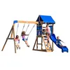Image de Backyard Discovery Aurora Aire de jeux en bois | Maisonnette Extérieur avec balançoire/toboggan/bac de sable/échelle