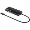 Image de Manhattan Station d'accueil/concentrateur USB-C avec lecteur de cartes, ports (x6) : Ethernet, HDMI, USB-A (x3) et USB-C, avec alimentation vers port USB-C (100 W), câble 30 cm, aluminium, noir, 3 ans