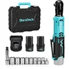 Image de DURATECH Jeu de clés à cliquet électriques 12 V, 3/8", 65 Nm, visseuse à cliquet sans fil avec 2 batteries de 2,0 Ah, lumière LED, 10 prises, boîte de rangement, chargeur