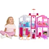 Image de Barbie Mobilier Grande Maison de poupée de Luxe à 2 étages et 4 pièces Dont Cuisine, Chambre, Salle de Bain et Accessoires, Jouet pour Enfant, DLY32