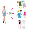 Image de Barbie Métiers Surprise poupée blonde avec tee-shirt, salopette en jean, et 8 élements pour composer 2 tenues, jouet pour enfant, GLH62